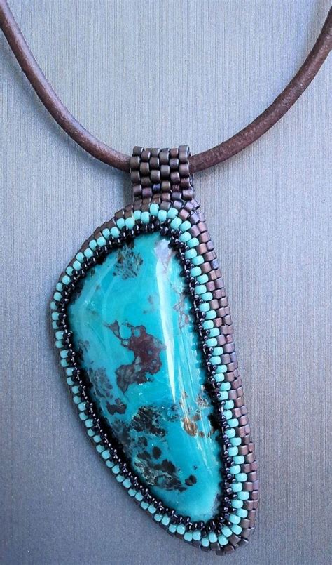 Blue Stone Pendant Necklace Handmade Gemstone Beadwork Pendant Bead