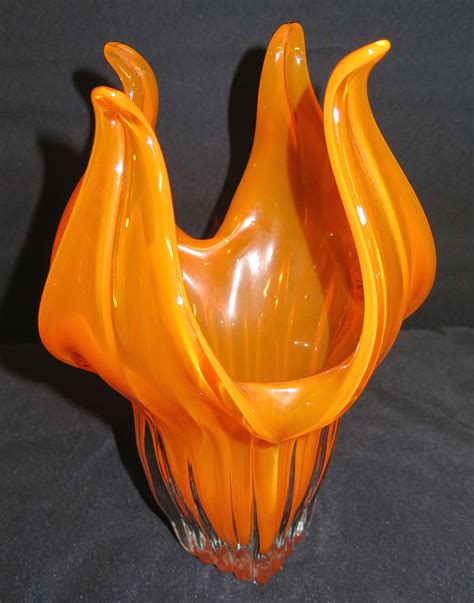 Orange Flame Blown Glass Vase 12 Tall