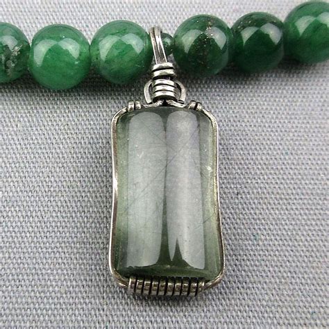 Vintage Jade Bead Necklace W Sterling Crystal Drop From