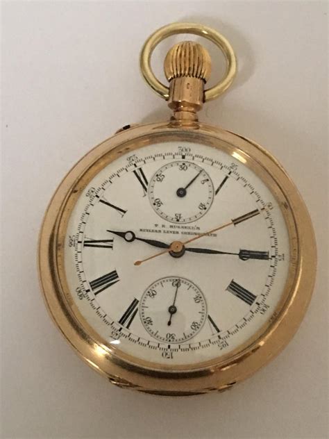 antique 18 karat gold t r russel s keyless lever chronograph pocket