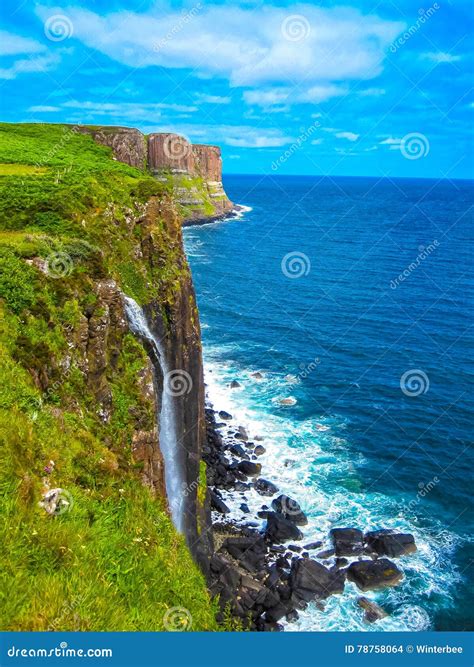 Beautiful Mealt Waterfall On The Isle Of Skye In Scotland Stock Photo