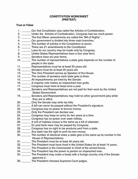 The United States Constitution Worksheet