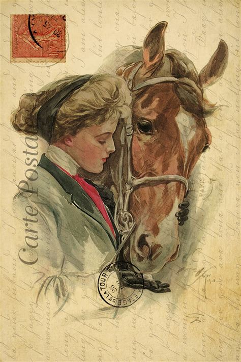 Woman Horse Vintage Postcard Free Stock Photo Public Domain Pictures