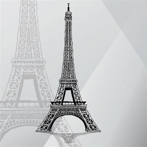 Hand Drawn Sketch Eiffel Tower Paris France Modern Art