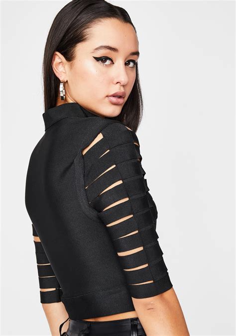 Zip Front Cage Cut Out Crop Top Mock Neck Dolls Kill