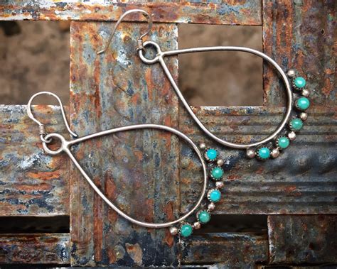 Delicate Turquoise Hoop Earrings With Zuni Snake Eye Setting Vintage