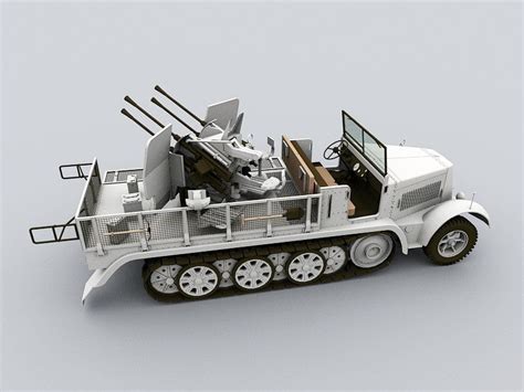 German Sdkfz 7 Half Track Anti Aircraft Gun 3d Model 3ds Max Files