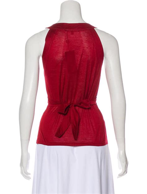 Red Gucci Sleeveless Top With V Neck And Sash Tie Waist Sleeveless