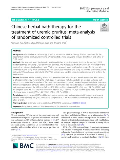 Pdf Chinese Herbal Bath Therapy For The Treatment Of Uremic Pruritus Meta Analysis Of