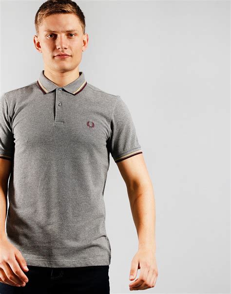 Fred Perry Twin Tipped Polo Shirt Grey Marl Terraces Menswear
