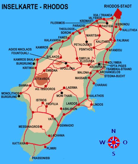 Auf dem staatsgebiet griechenlands leben 10,7 millionen einwohner, welches einer dichte von 76 einwohnern je quadratkilometer entspricht. Inselplan von Rhodos