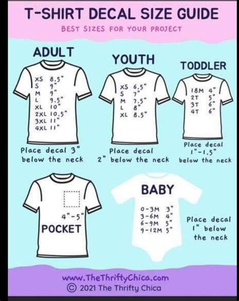 T Shirt Decal Size Chart