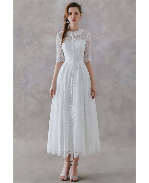 wedding dresses vintage off shoulder lace half sleeve wedding dresses tea length bridal gown new
