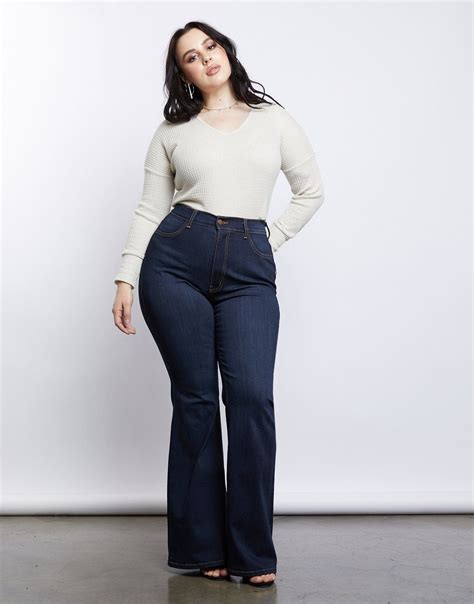 Plus Size 70s Girl Flared Jeans Plus Size Bell Bottom Jeans 2020ave