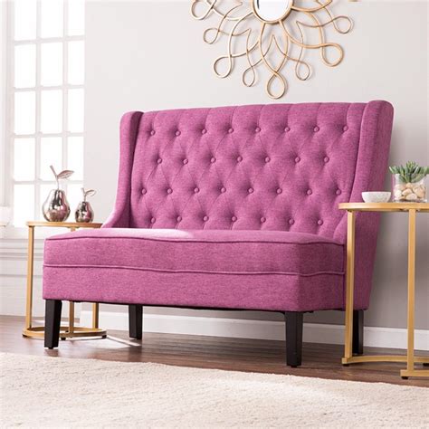 Linklea High Back Tufted Settee Bench In Fuchsia Southern Enterprises
