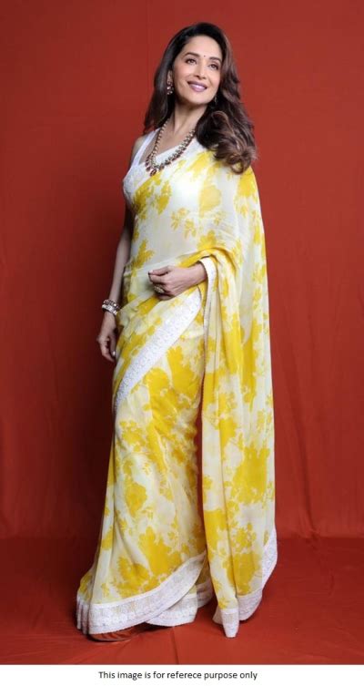 Buy Bollywood Madhuri Dixit Yellow Floral Saree In Uk Usa And Canada