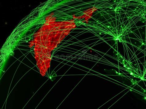 India On Green Model Of Planet Earth With Network Representing Digital