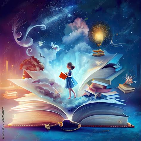 Book Of Imagination And A Girl Fantasy Art Concept Idea Of Education