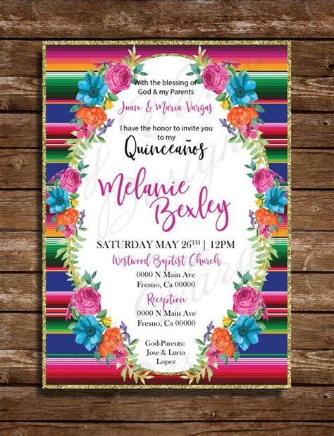 My Fifteen Mexican Theme Invite Spanish Fifteen Birthday Etsy In Mexican Invitations