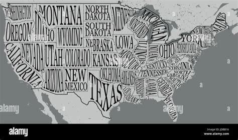 Hand Drawn Illustration Of Usa Map With Hand Lettering Names Of States