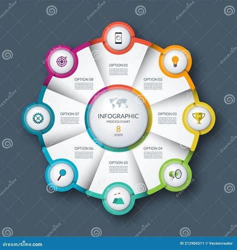 Infographic Circle Process Chart Cycle Diagram 8 Steps Stock Vector