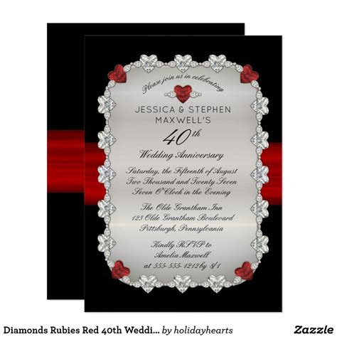 Diamonds Rubies Red 40th Wedding Anniversary Invitation