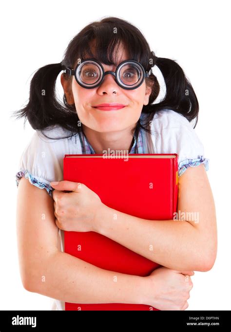 Nerd Student Girl With Textbooks Stock Photo Alamy