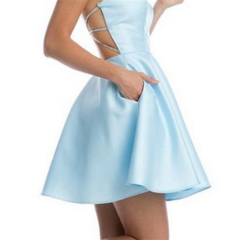 Juliet Dresses Ice Blue Spaghetti Straps Homecoming Short Dress