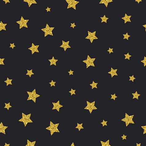 Vector Gold Glitter Stars Seamless Pattern Black