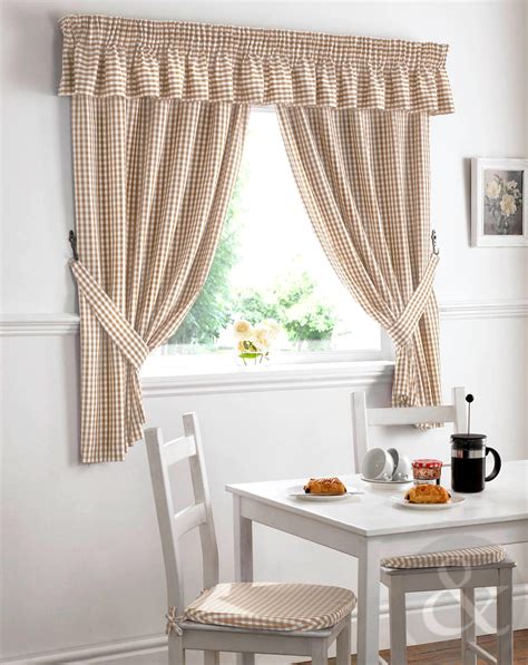 Gingham Check Kitchen Curtains Ready Made Pencil Pleat Net Curtain Set