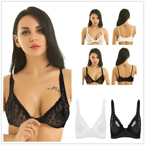 sexy womens sheer lace bra front close wire free unpadded bralette top underwear ebay