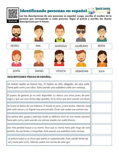 Descrizione Di Una Persona In Spagnolo - Identifying People in Spanish - PDF Worksheet - SpanishLearningLab