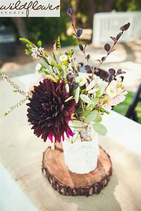 Are you going to be walking down the aisle and tying the knot soon? Rustic center piece, simple centerpiece, burgundy and ...