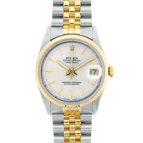 Pre Owned Rolex Datejust Mens Two Tone Silver Dial Watch Overstock