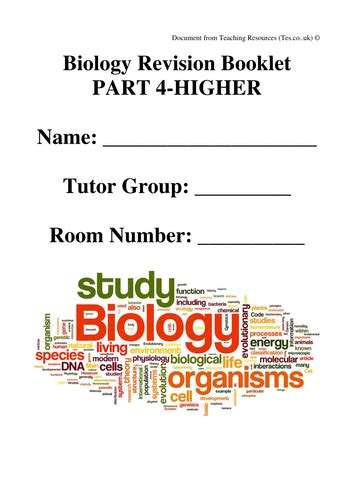 Biology Booklet Part 4 Higher Teaching Resources