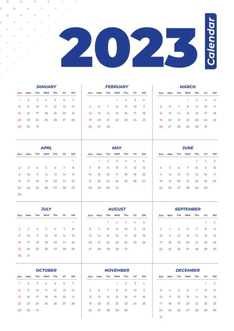 2023 Calendar Vector Printable Calendar Blank