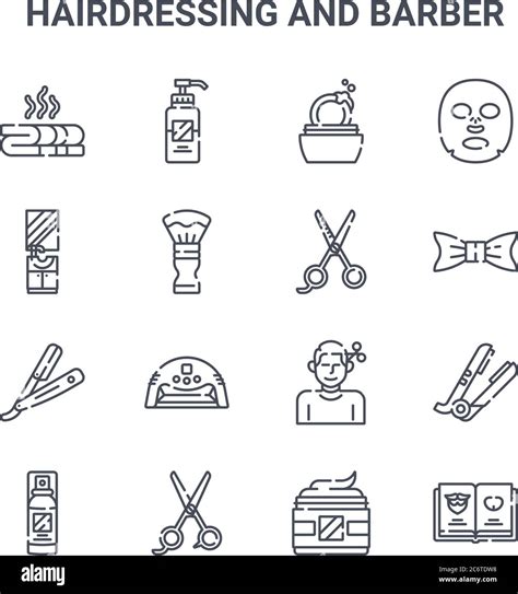 Set Of 16 Hairdressing And Barber Concept Vector Line Icons 64x64 Thin