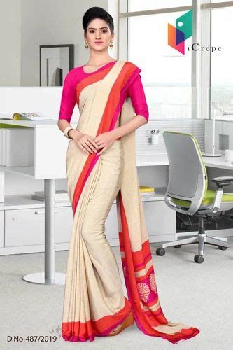 off white and pink unstiched school teachers uniform sarees 6 3 m with blouse piece at rs 650