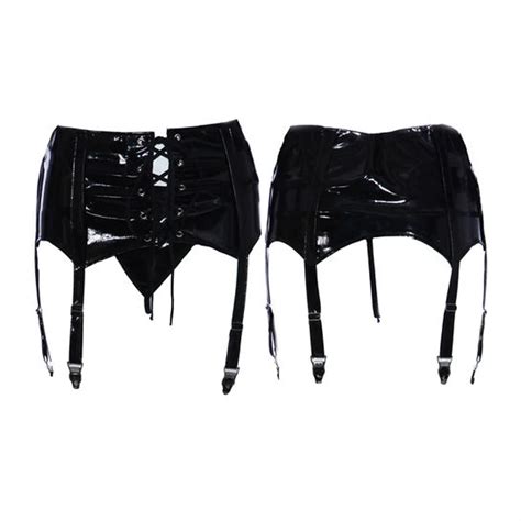 Moonight One Size Women Girls Synthetic Leather Lace Up Garter Belts Sexy G String Black Sexy