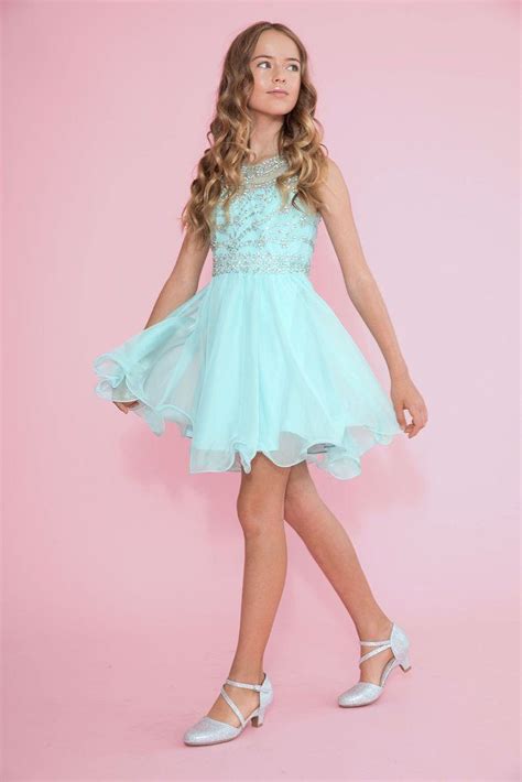 Tween Girls Short Silver Dress With Jeweled Illusion Bodice In 2019