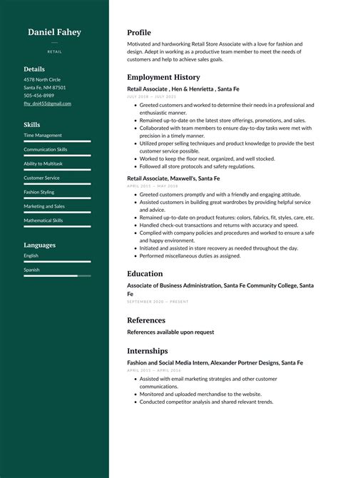 Retail Resume Template Free