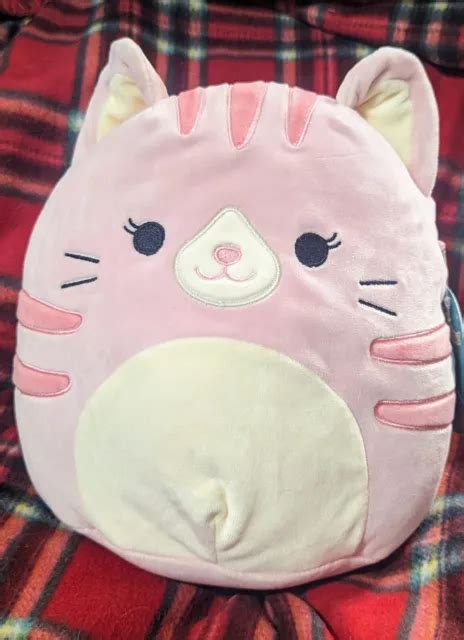 Squishmallows Official Plush 10 Inch Laura The Pink Tabby Cat Stuffed