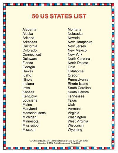 List Of States In Alphabetical Order Social Studies Printables