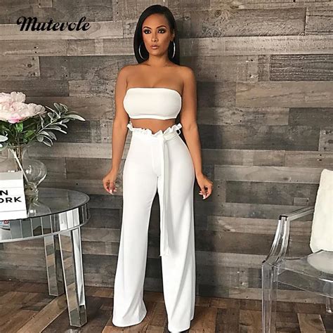Mutevole Women Sexy Two Piece Pants Set Strapless Crop Top And Pants 2