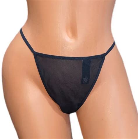 Victorias Secret Silk V String Sexy Sheer Mesh Thong Panty Black Size Large Picclick