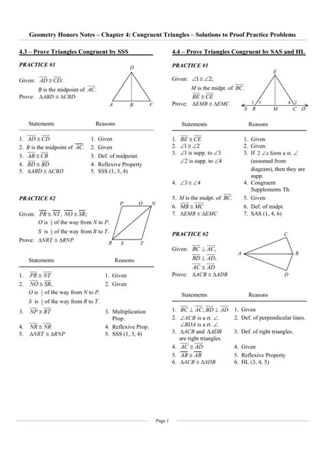 Check whether two triangles pqr and rst are congruent. Geometry Honors Chapter 4 Solutions to Proof Practice