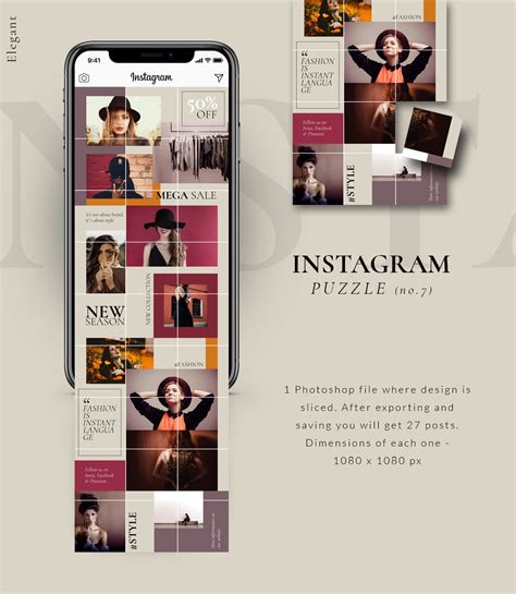 These templates come as psd files and you can what is an instagram grid template? Instagram PUZZLE template - Elegant | Creative Market