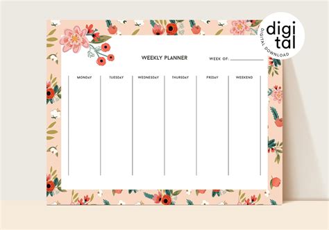 Flower Weekly Schedule Printable Floral Planner Printable Etsy