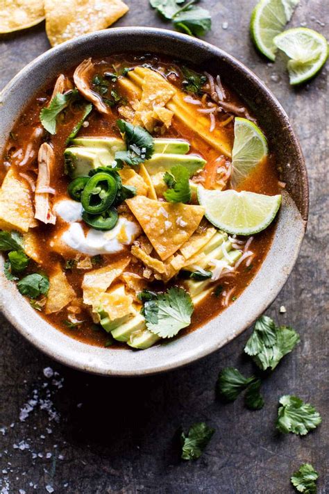 Pour in water and chicken broth. Crockpot Spicy Chicken Tortilla Soup. - Half Baked Harvest