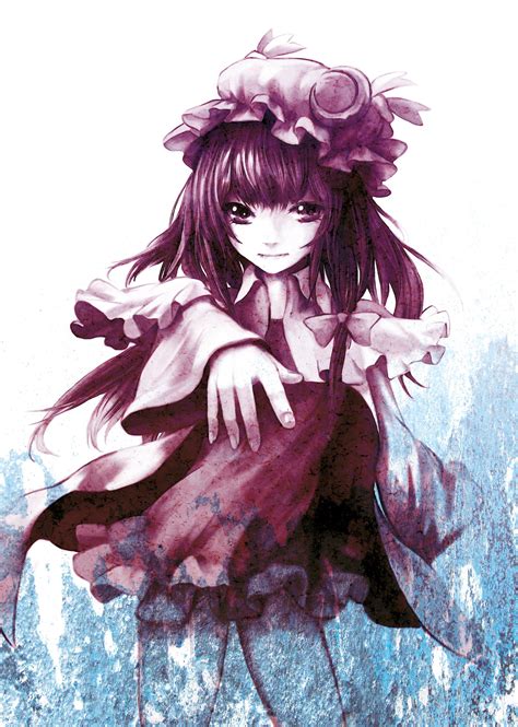 Video Games Touhou Dress Moon Purple Long Hair Purple Hair Smiling Bows Purple Eyes